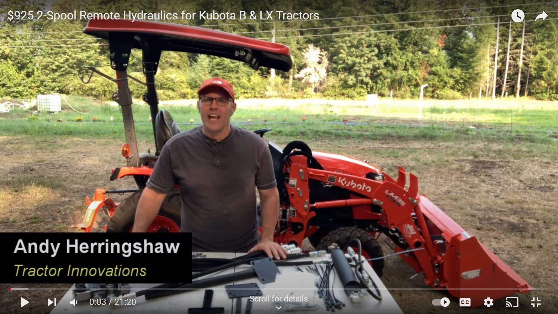 Load video: This video is of Andy Herringshaw with Tractor Innovations. He installed some new hydraulic equipment on our Kubota Tractor!